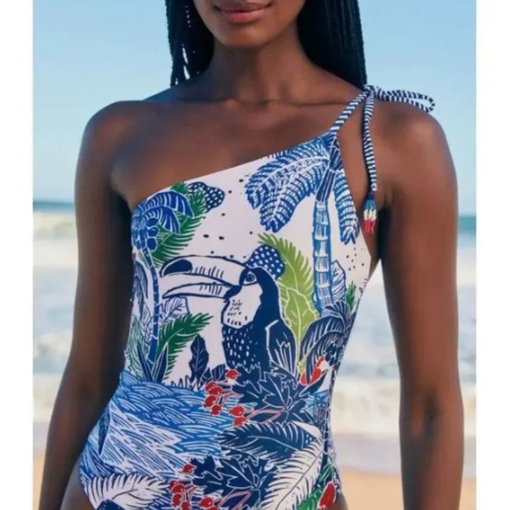 FARM Rio Anthropologie Graphic Rio One-Piece Swimsuit Sz M Retail Price $185.00